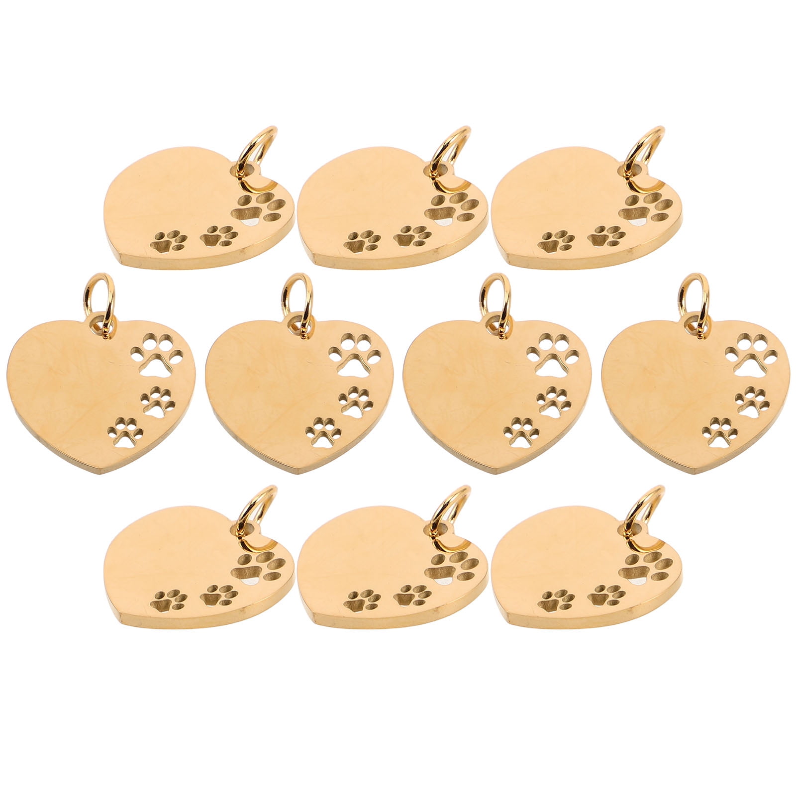 GAXIRE 10Pcs Metal Dog Collar Tags in Golden with Heart Hollow Design for Pet Identification