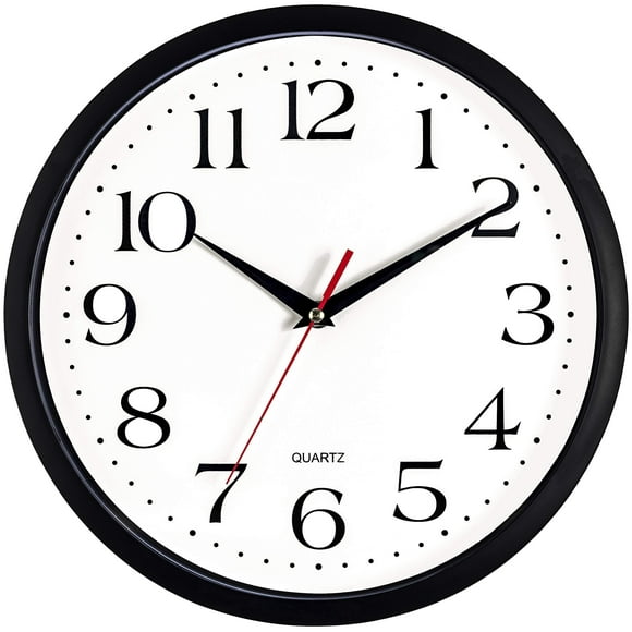 Bernhard Products Black Wall Clock, Silent Non Ticking - 12 Inch Quality Quartz Battery Operated Round Easy to Read Home/Office/School Clock Sweep Movement (12 Inch)