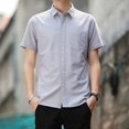thumbnail image 4 of Camisas de vestir sencillas para oficina, camisas formales, blusas para hombre, ropa de negocios de manga corta, ropa fresca con mangas, blusas asiáticas de algodón SI para hombre, 4 of 5