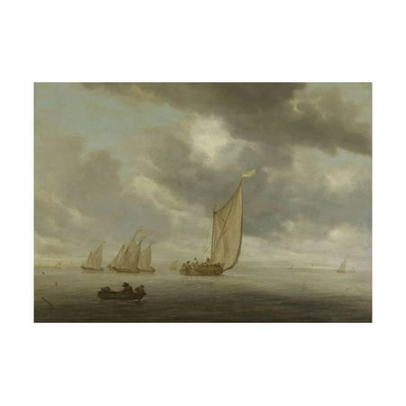 Sailing Vessels on a Inland Body of Water Print Wall Art By Salomon van Ruysdael