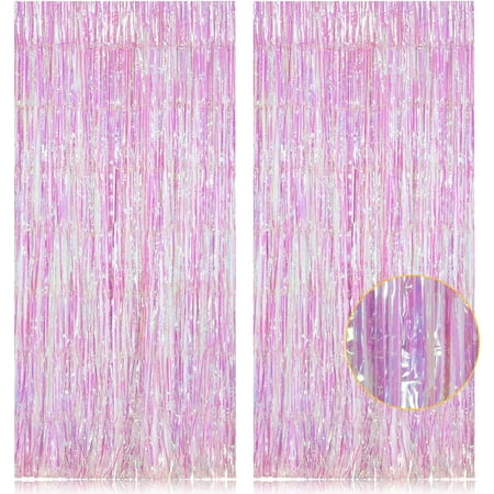 Image of 2 Pack Transparent Rainbow Fringe Curtains 3.2 x 8.2 ft Iridescent Photo Booth Streamer Tinsel Curtains Background for Bachelorette Birthday Wedding Graduation Holiday Decor (Clear)