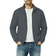 thumbnail image 2 of Jinhomg Mens Fleece Full Zip Up Sweatshirt Casual Mock Neck Jacket Sweatshirts No Hood Lightweight Cardigan Coats with Pockets, 2 of 7