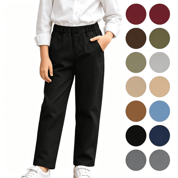 LONKITO School Uniform Pants for Boys Casual Straigh Leg Pants with Pockets Elastic Waist Kids Clothes Size 5-6 Years