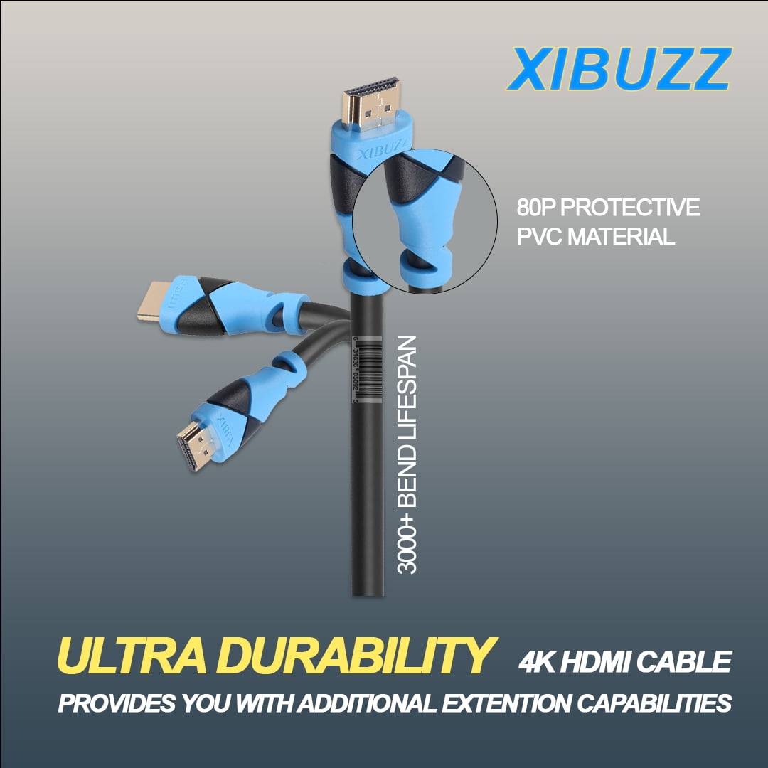 XIBUZZ 30ft 4K HDMI Cable - High Speed 10Gbps, 60Hz, 1080p Full HD, CL3 In-Wall Rated, ARC, Ethernet
