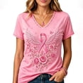 thumbnail image 2 of Pink Breast Cancer Awareness Shirts Women October Inspirational Pink T-Shirts Short Sleeve V-Neck Casual Tee Tops, 2 of 7