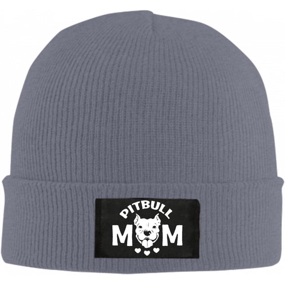 Pitbull Mom Beanie Hat for Women Men Winter Hat Cuffed Winter Beanie Warm Skull Cap Plain Knit Hat Cap