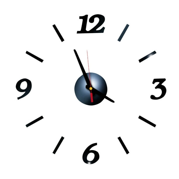 Reloj de acrílico de bricolaje, superficie de espejo, decoración de reloj decorativa de pared para sala de estar, dormitorio - negro Jumpingount HA3328-02B
