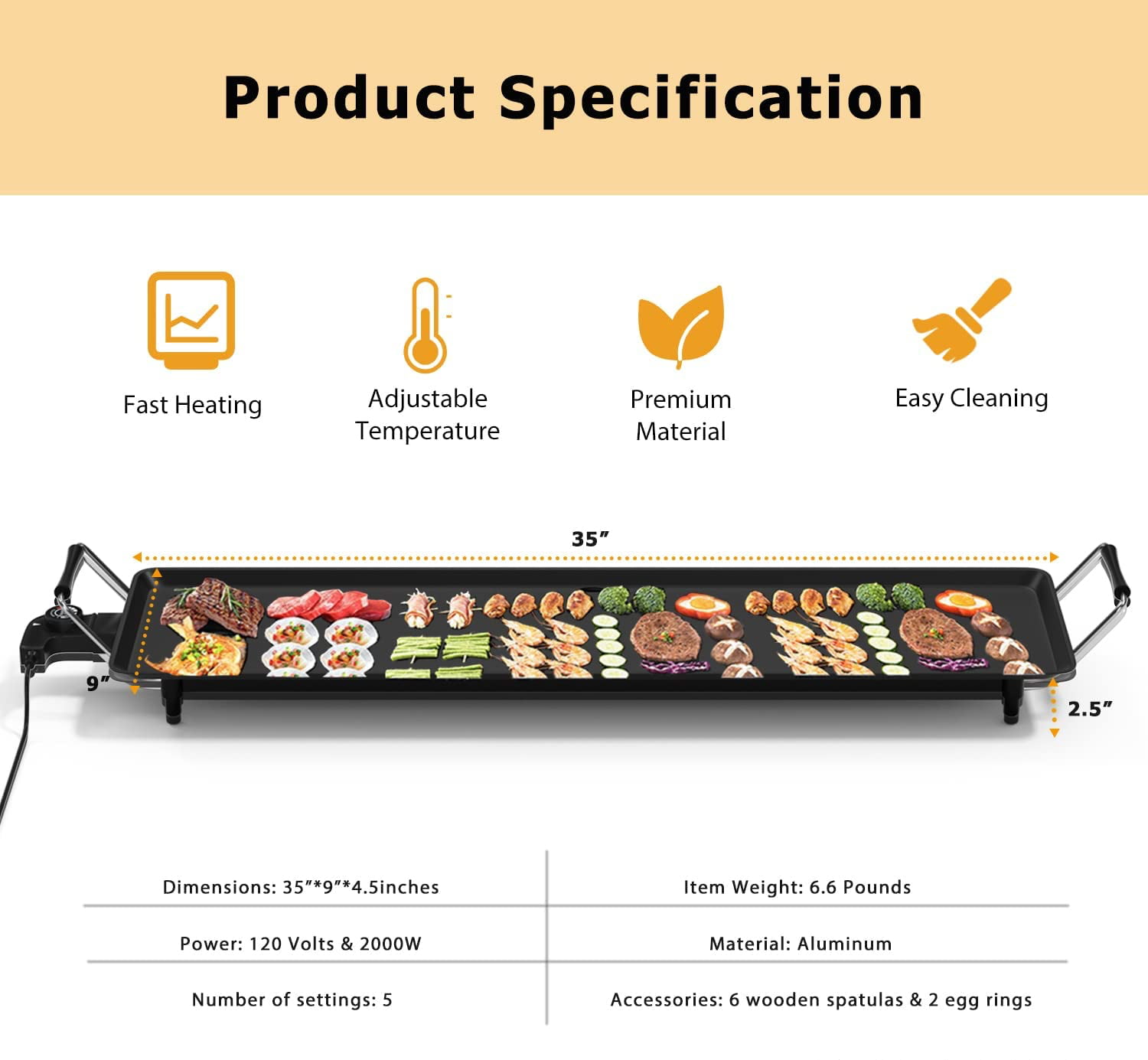 Premium Heavy Duty 35” Electric Portable Nonstick Teppanyaki Hibachi Grill  Leurex Extra Large Table Top Griddle BBQ Barbecue Indoor Outdoor Camping  with Adjustable Temperature - Yahoo Shopping