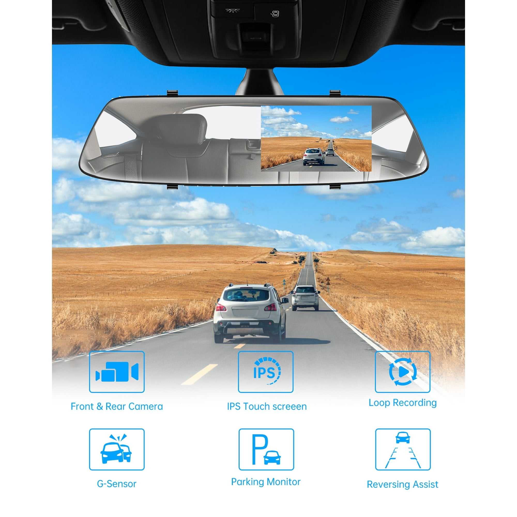 Toguard, Mirror Dash Cam, Dual Front and Rear Recording - Walmart.com