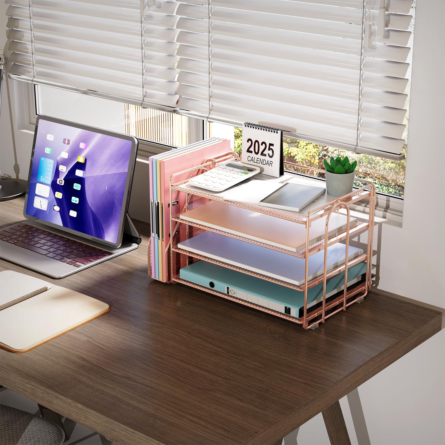 4-tier Paper Organizer With Magazine Holder  Desk Organizers And Accessories & Workspace File For Office Supplies Storag (rose 4-tier)