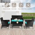 thumbnail image 4 of Ensemble de Conversation pour Terrasse en Rotin Osier avec Causeuses et Table Basse, Coussin Bleu, 4 Pcs, 4 of 7