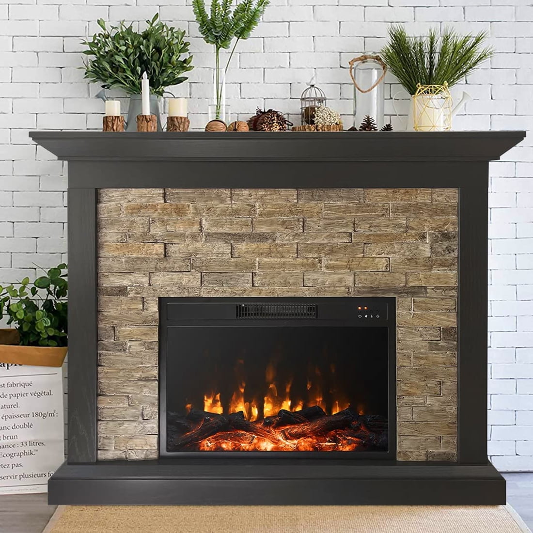 Buy 45 Inch Electric Fireplace Mantel Package, Freestanding Stone