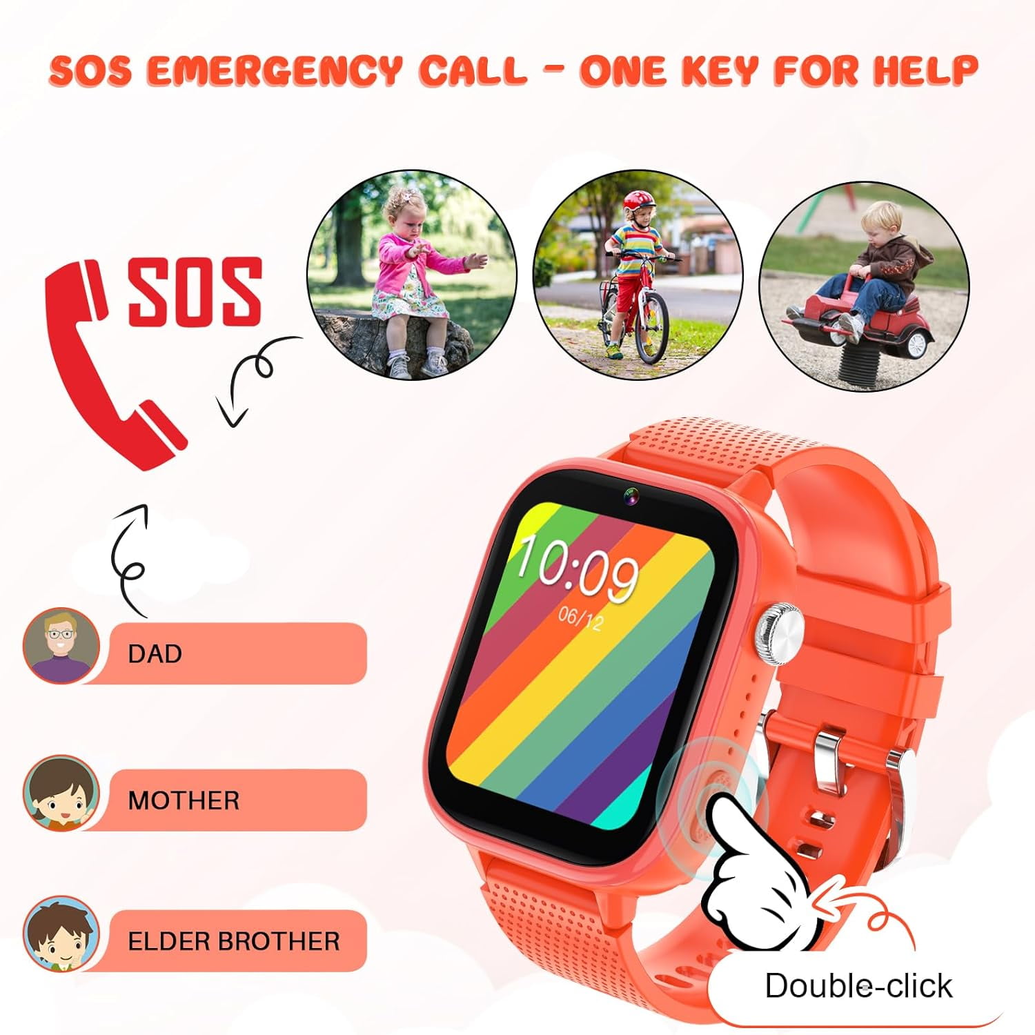 SHANNA 4G Kids Smart Watch GPS Tracker - Smartwatch with 2-Way Call Video Calling Voice Chat SOS Class Mode Pedometer Puzzle Games Wi-Fi Touch Screen Alarm Clock Smartwatches for Boys Girl, Orange