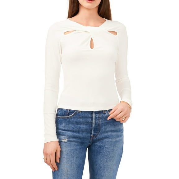 1. STATE Plus Size Crew Neck Long Sleeve Cut Out Knit Top - 2X New Ivory