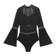 thumbnail image 5 of TiaoBug Women Gymnastics Leotard Flare Sleeve Backless Rhinestone Skating Bodysuit Dancewear Black XXL, 5 of 7