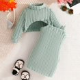 thumbnail image 2 of Gelikeya Girls 2 Piece Outfits Vertical Stripes Long Sleeve Sweater Crop Tops Camisole Pencil Dress Set Baby Clothes (Light Green, 9-12 Months), 2 of 8