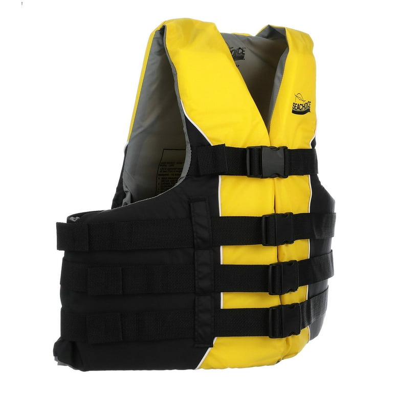 Seachoice Level 70 Life Jacket, Deluxe Adjustable 4-Belt Ski Vest, Yellow  and Black, Size L/XL, 40-52 In. Chest