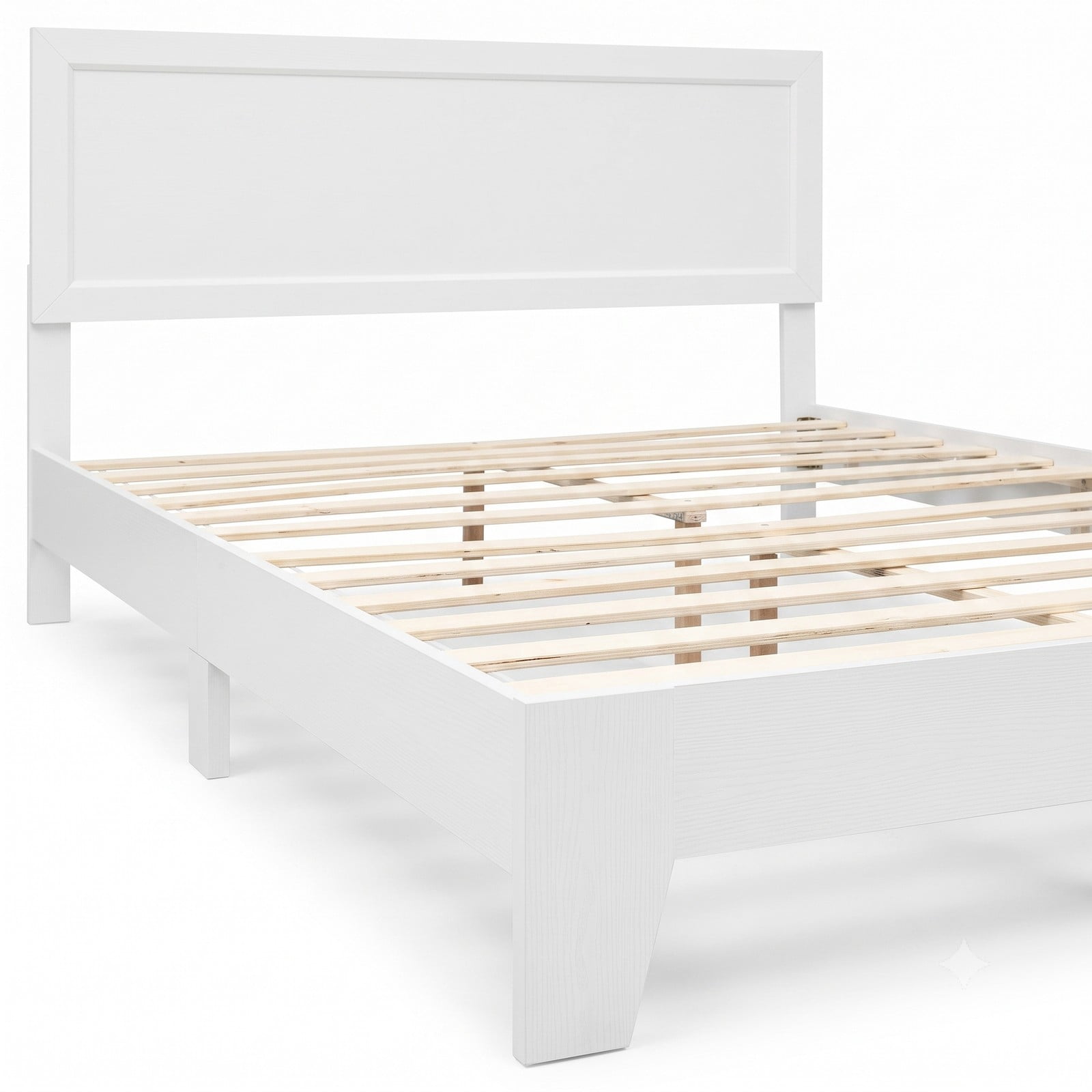 Furnibear Queen Bed Frame with Headboard, Modern Wood Platform Bed with Panel Headboard, Wooden Slats and Tapered Legs, White