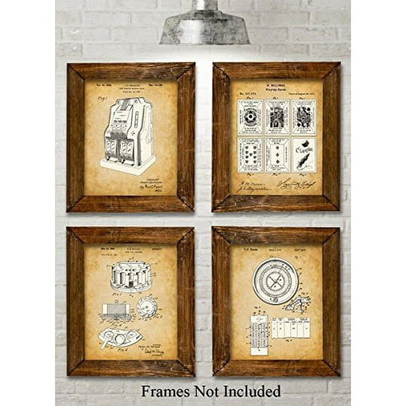 Original Gambling Patent Art Prints - Set of Four Photos (8x10) Unframed - Great Gift for Gambling Lovers or Man Caves