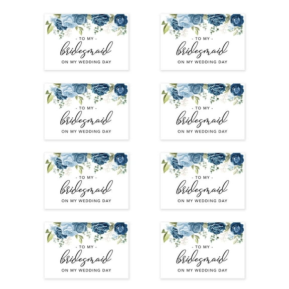 Koyal Wholesale Wedding Day Gift Cards Set with Envelopes Set of 8 Blue Roses To My Bridesmaid On My Wedding Day Cards