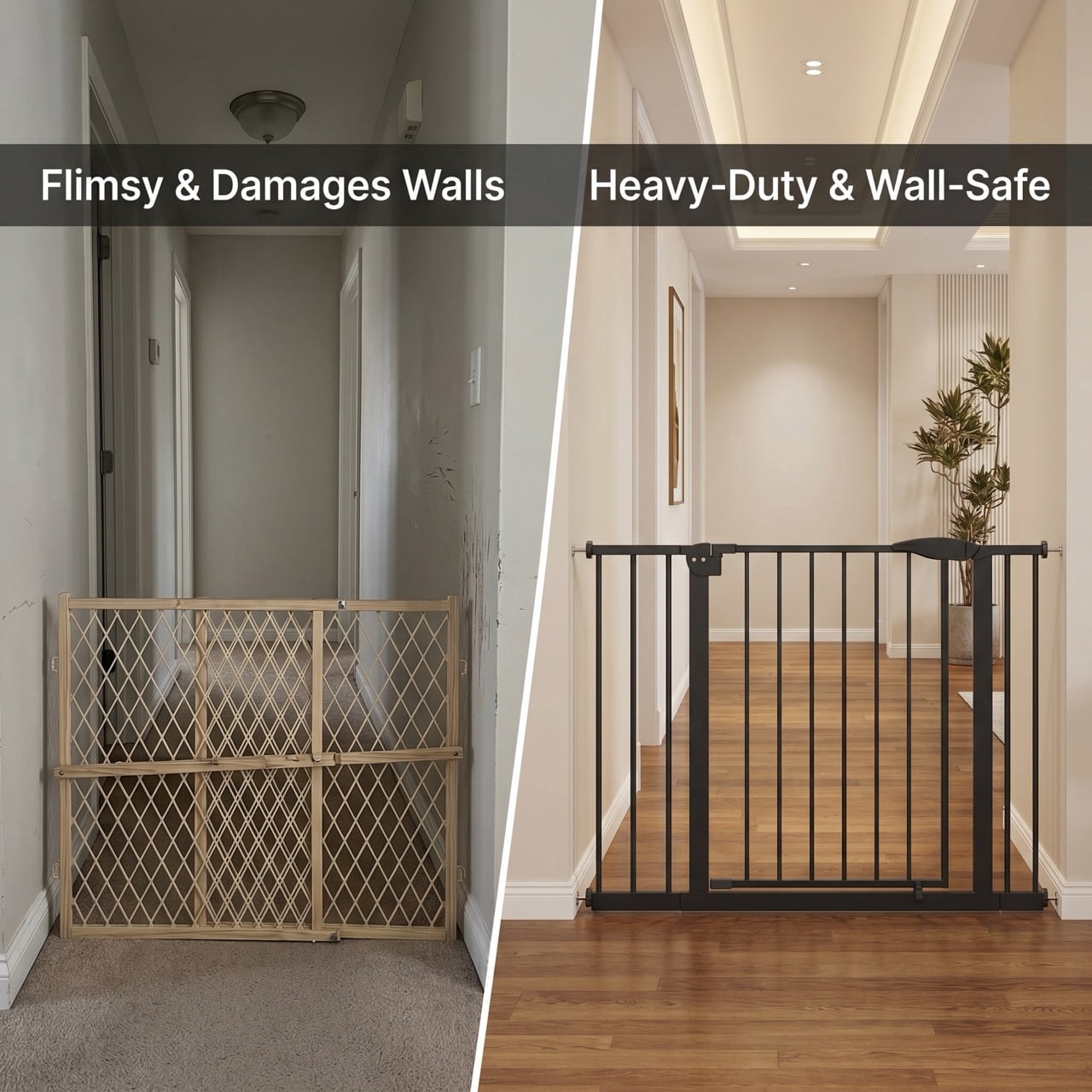 DURAMOXLQ 29.5-44.1" Adjustable Pet Gate for Dogs, Pressure Mounted Indoor Safety Gate for Stairs and Doorways, Black