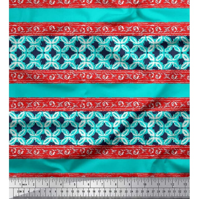 Soimoi Tissu Satin Modal Rayé & Floral Batik Imprimés au Mètre 42 Pouces de Large