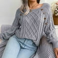 thumbnail image 5 of ZQGJB Cable Knitted Sweater for Women Casual Crewneck Warm Long Sleeve Hollow Pullover Knitwear Spring Trendy Button Decor Lightweight Jumper Tops(#01-Gray,L), 5 of 6