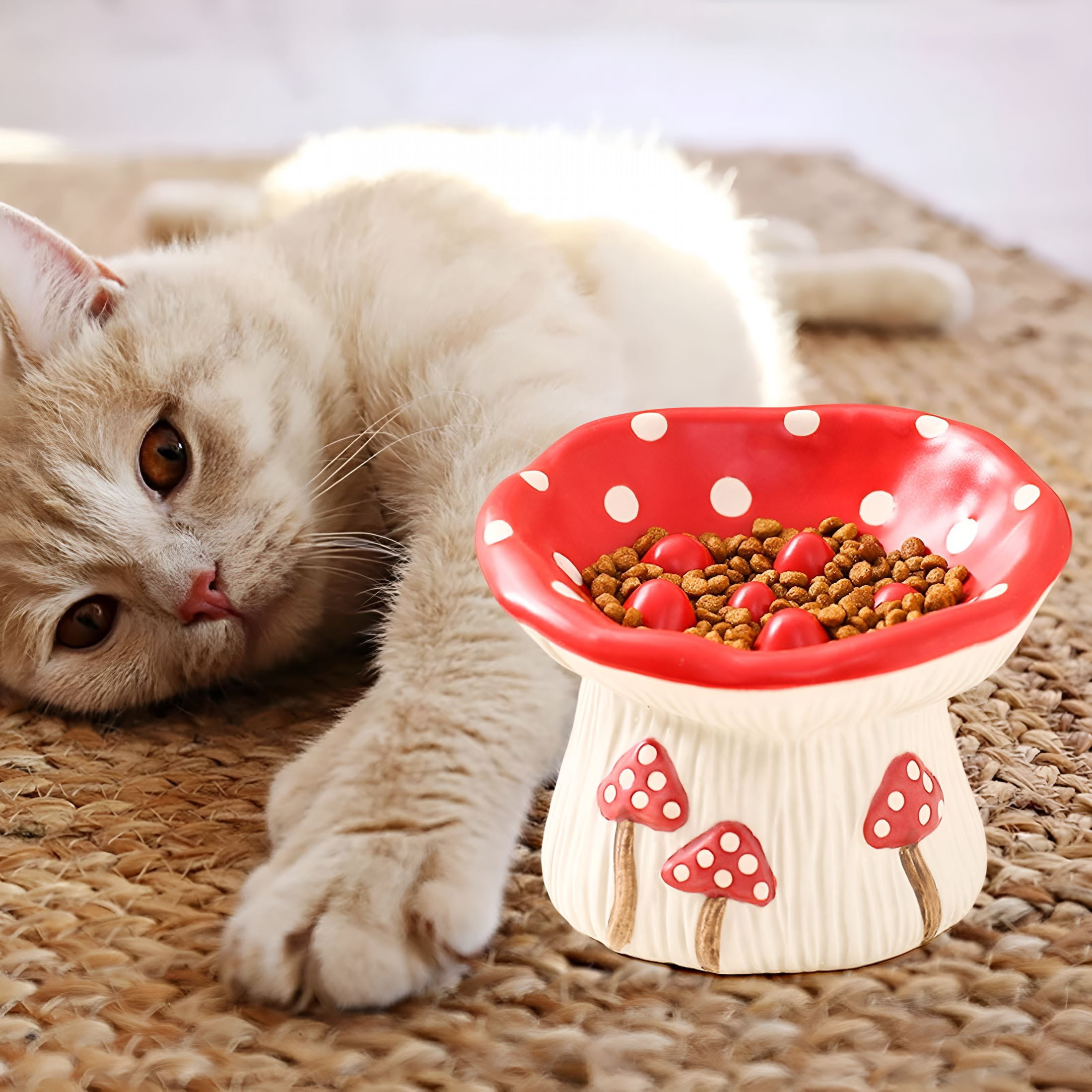 BPPEG Ceramic Cat Slow Food Dispenser Cute Shaped Raised Food Bowl Shallow Mouth Raised Cat Bowl Vomiting Whisker Fatigue Bowl Pet Supplies Pet Gifts