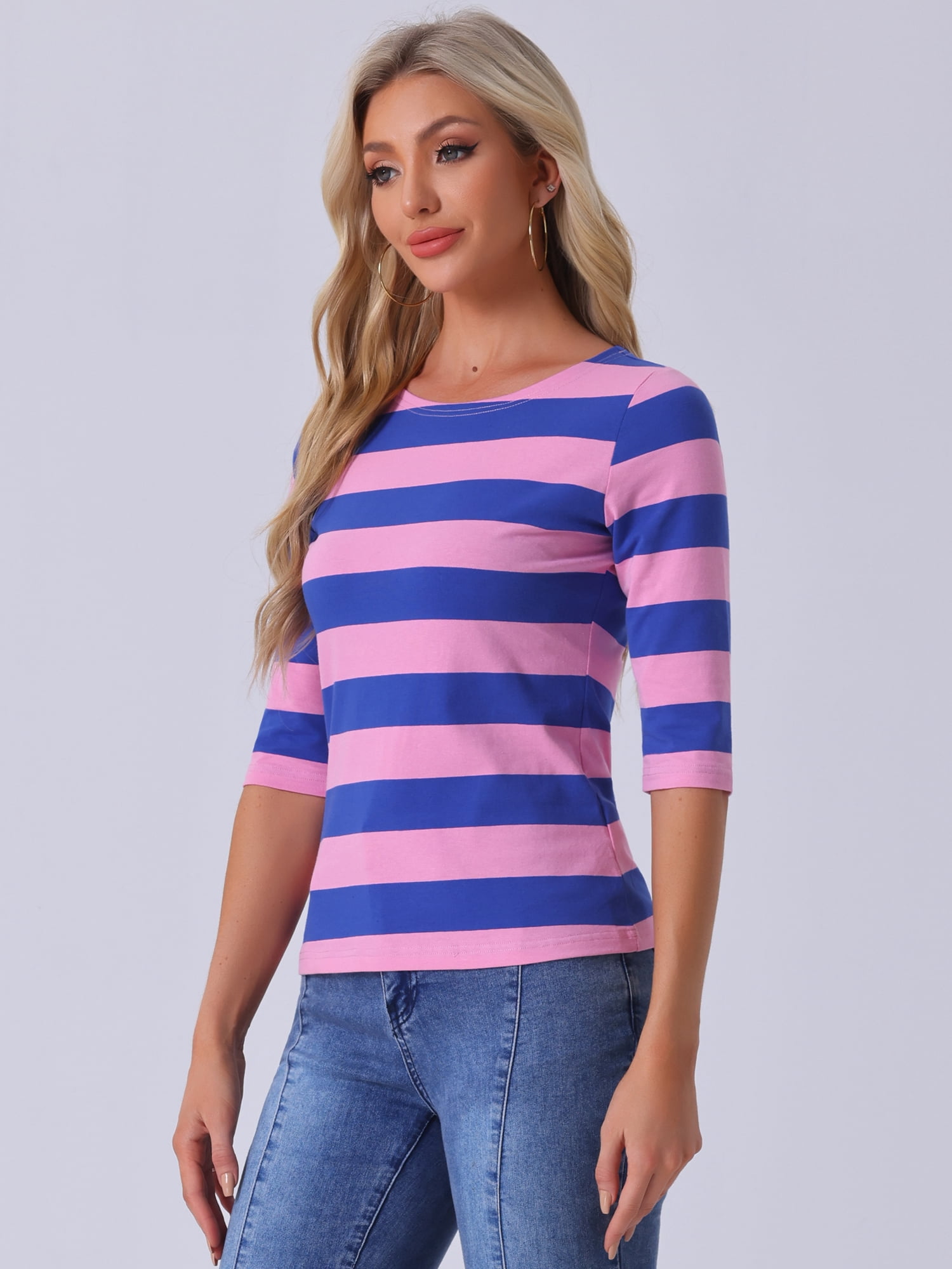 DARING DIVA Women's Halloween Costume Boat Neck Top T-Shirts S Pink Blue