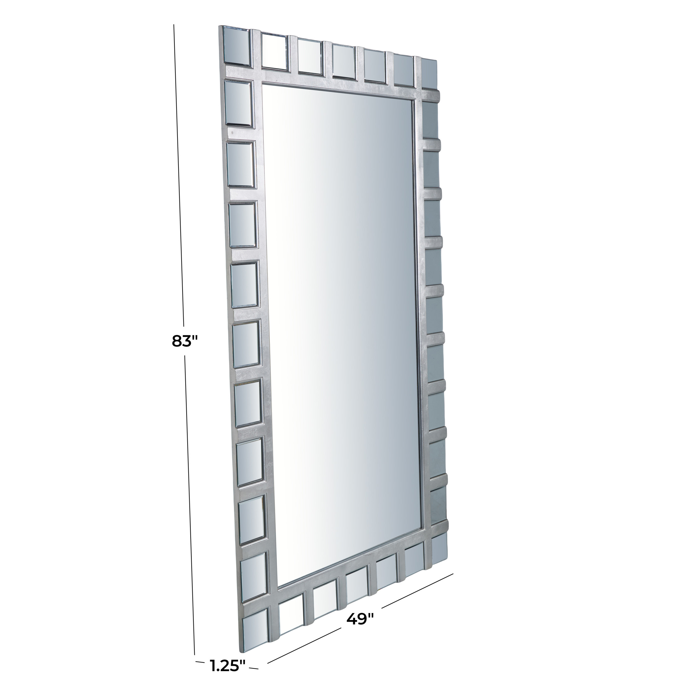 DecMode 49" x 83" Silver Wooden Geometric Floor Mirror with Square Mirrored Insert Frame