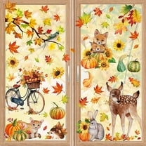 Thanksgiving Window Clings, 9 Sheets Animal Pumpkin Leaves Window Stickers for Autumn Harvest Decals Party Supplies Home Decorations