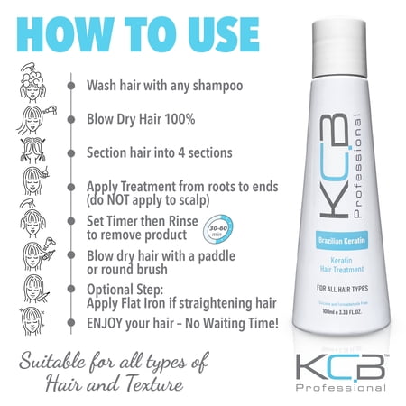 KCB Professional Brazilian Keratin, 1 Step Keratin Hair Treatment Kit at Home. Straightening and Hair Frizz Control, All Hair Types, 3.38Floz