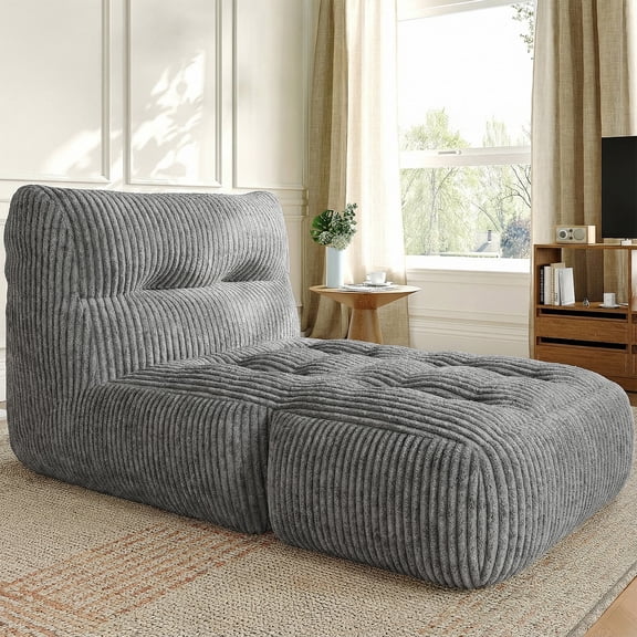 Romorgniz Bean Bag Chair with Filling, Floor Soft Chair with Back Support & Fixed Buckle, Portable Lazy Soft for Bedroom, Grey