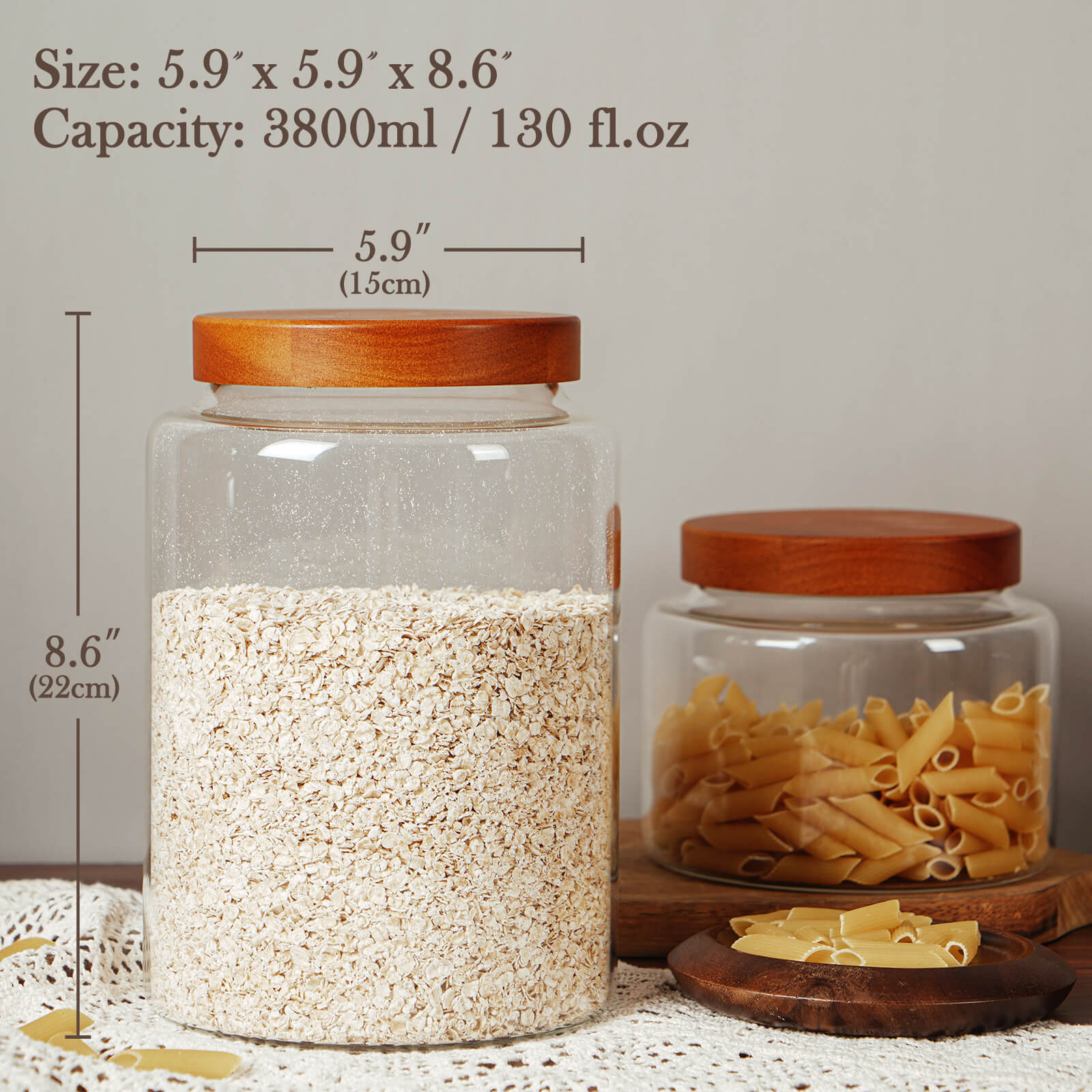 Labina 95 oz Glass Canister with Wood lids and Screw Feature, Wide Mouth  Pantry for Kitchen Storage Jar