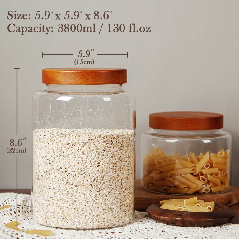 Labina Glass Storage Container Food Jars Kitchen Canister with Wood Lids and Screw Feature, 131 oz Wide Mouth Pantry Organization Glass Jar for