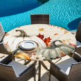 thumbnail image 6 of Round Table Cover 55-60 Inch White Green Pumpkins Fall Waterproof Reusable Table Cloth Round Fitted Vinyl Tablecloth with Elastic Edged for Parties Outdoors, Thanksgiving Floral Vintage, 6 of 9