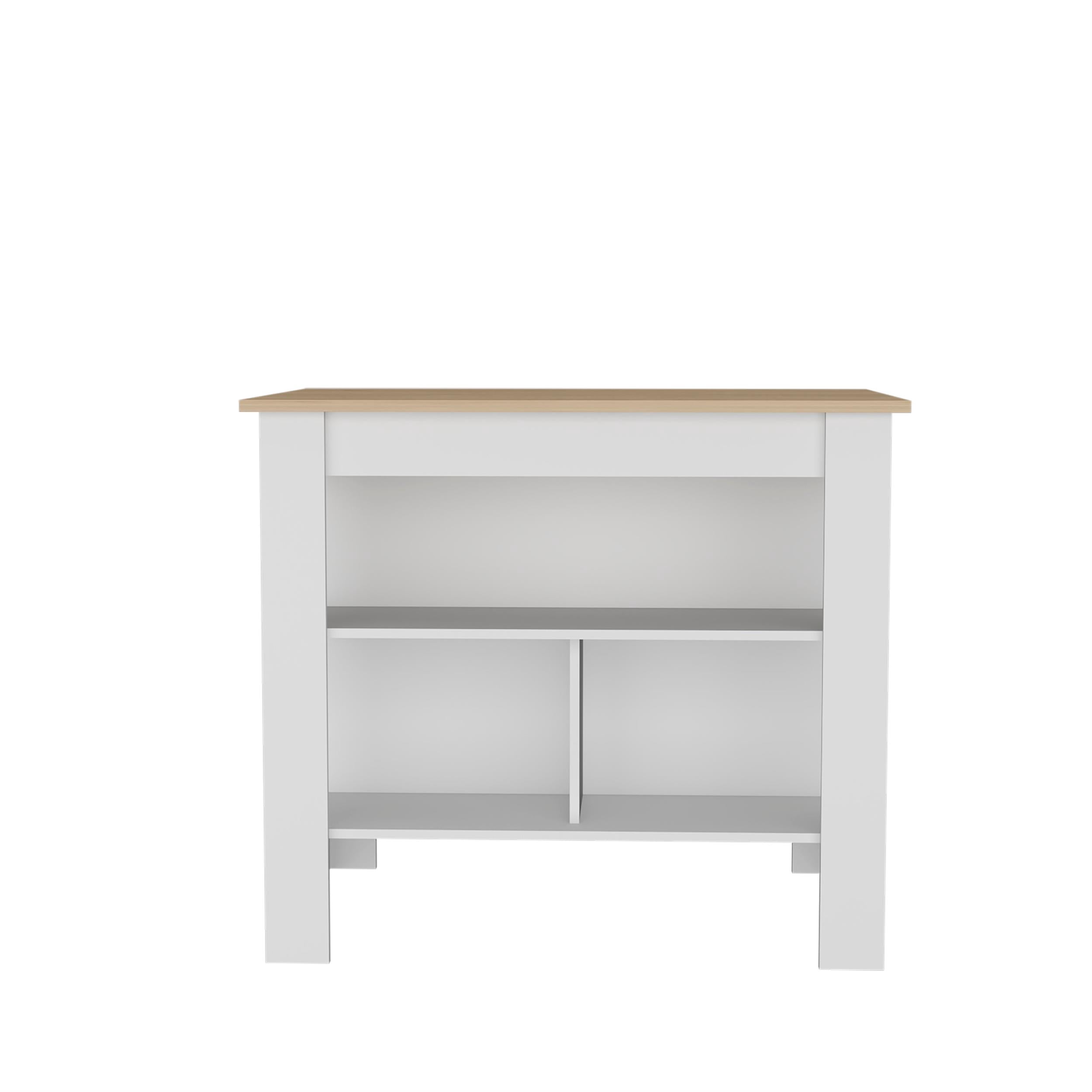 Cortes Kitchen Island 2-Tier Shelf 40" Width and large Work Top White - Light Pine