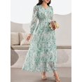 thumbnail image 6 of Mint Green Embroidered Floral V-Neck Long Sleeve Maxi Dress For Women, 6 of 7