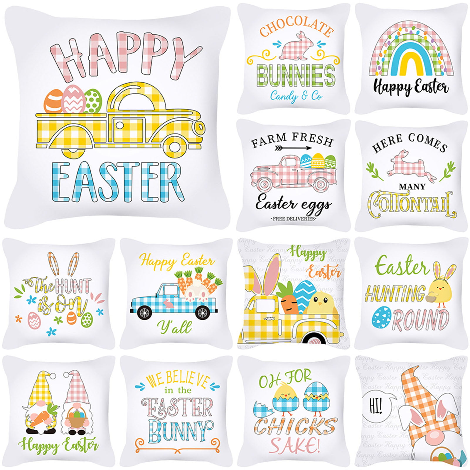 Easter Pattern Cotton Linen Soft Home Decorative Pillow Case Cushion Cover 18" 
