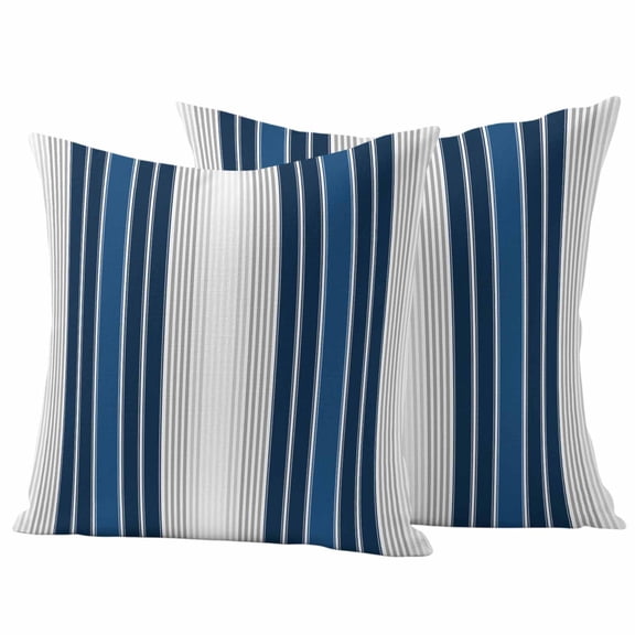 2 Pack Outdoor Waterproof Throw Pillow Covers,Modern Gradient Blue Gray Stripes Decorative Square Pillow Case Patio Pillowcases for Chair Couch Sofa 16x16in