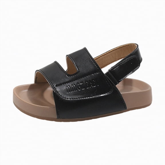 enyan Toddler Girls Shoes Leather Kids Sandals - Natural Cork Footbed Non-Slip Slides for Kids - Lightweight Girls Sandals - Water-Resistant Girls Sandals,Black,Size 6.5