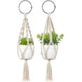 thumbnail image 1 of Paquete de 2 mini colgadores de macramé para plantas, decoración bohemia para colgar en la pared, entrada, hogar, oficina, accesorios para coche, regalos para amantes de las plantas, color blanco, 1 of 5