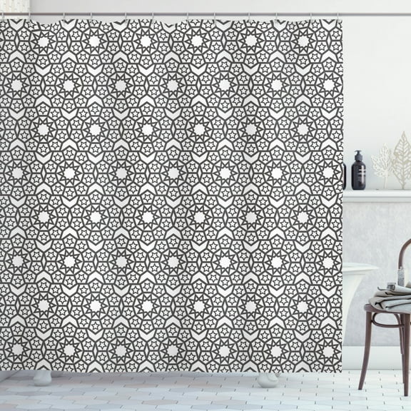 Ambesonne Grey and White Shower Curtain, Oriental Folk Stars, 69"Wx75"L, Charcoal Grey White