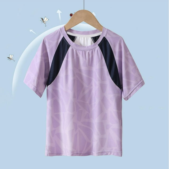 Zpanxa T-Shirts pour Filles Couleur Unie Respirant Manches Courtes Col Rond Haut de Sport Polyester 12 Ans