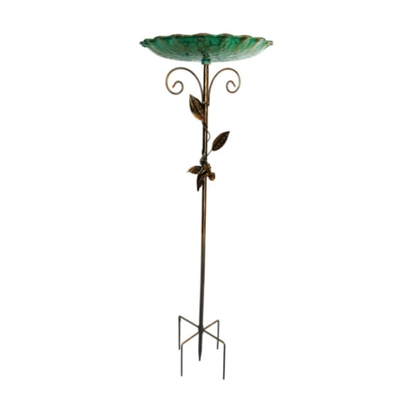 Baño para pájaros para exteriores, resistente a la intemperie, de hierro rústico, comedero para pájaros con estaca para jardín, patio trasero,