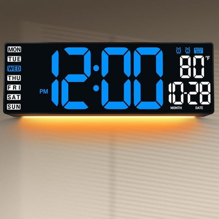 16.5 Large Digital Wall Clock with Remote Control, Auto-Dimming LED Display with Date Temp, Big Number Wall Mount Decor Clock for Seniors, Classroom, Dorm, Home, Office, Gym Blue