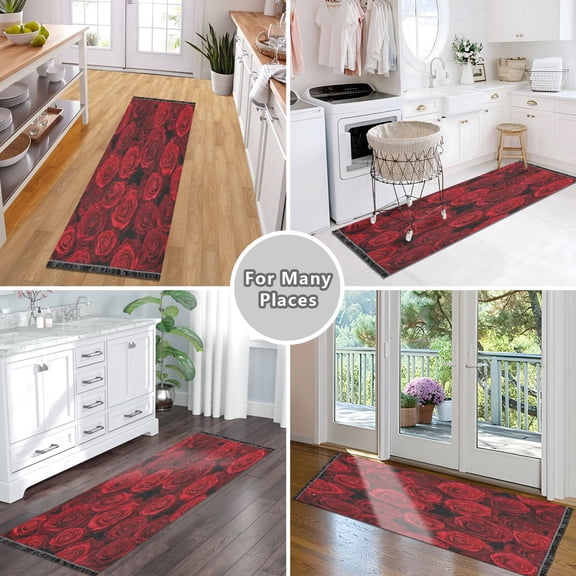 Vintage Modern Runner Rug,Non Slip Machine Washable 72"x23.5" Polyester Material Pet-Friendly Durable,Applicable to Entryway Rug Living Room Rug Brightly Colored Flower Fields