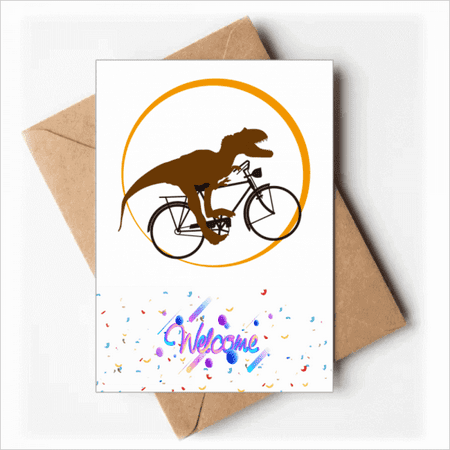 Dinosaur Cycling Moon Art Deco Fashion Welcome Back Greeting Cards Envelopes Blank