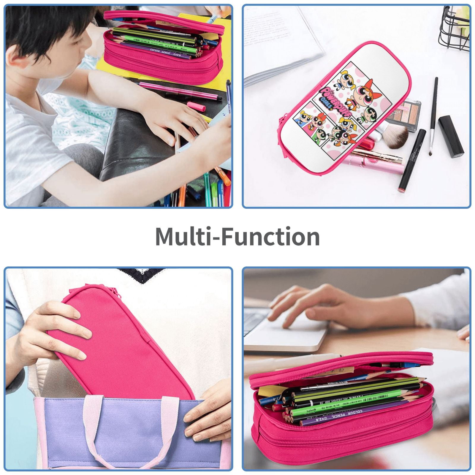 The Powerpuff Gi-rls Pencil Case Large Capacity Pencil Pouch Pen Bag Office Stationery Organizer Travel Makeup Bag Pink