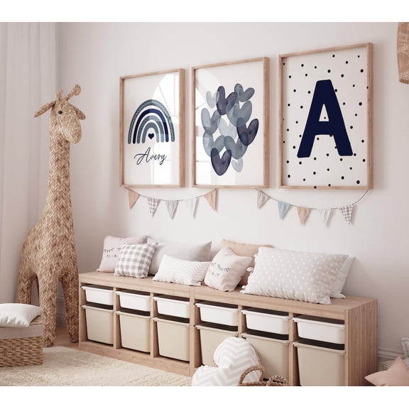 UNFFRAMED Luvia Boho Rainbow Nursery Poster Set of 3 Navy Blue Baby Boy Room Wall Art Decor Set 3 Prints 8x12